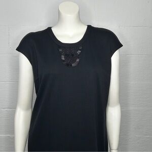 Dana Buchman Black Dress Womens XL Beaded Sheath Cap Sleeves